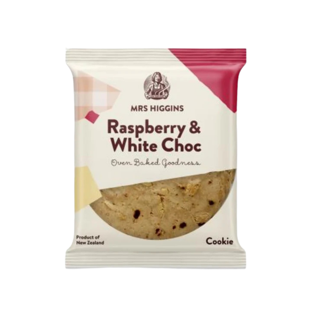 Mrs Higgins white choc raspberry cookie